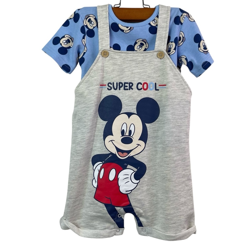 Disney Baby Mickey Mouse Printed Grey Knit Shortalls Set Size 24 Months